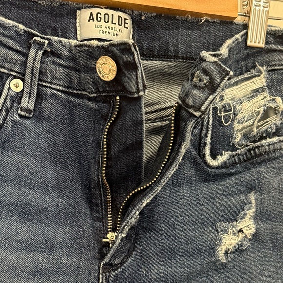 Agolde Sophie Skinny Jeans High Rise Cropped Distressed Dark Wash Blue Size 27 - Picture 7 of 11